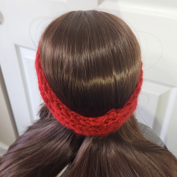 KNITTED BRAID HEADBAND ONE SIZE ADULT. RED. NEW EARWARMER - Picture 3 of 8